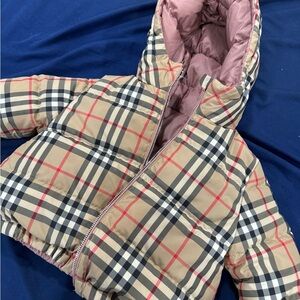 Burberry Beige Nova Check Puffer Jacket with Pink Lining